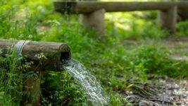 water flowing through bamboo tube during daytime